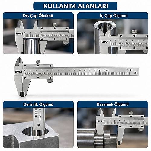BOSS 150 mm Mekanik Verniyer Kumpas 0,02 mm SNT12234 - 3
