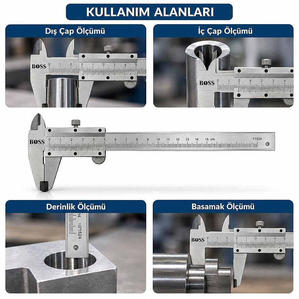 BOSS 150 mm Mekanik Verniyer Kumpas 0,02 mm SNT12234 - 3