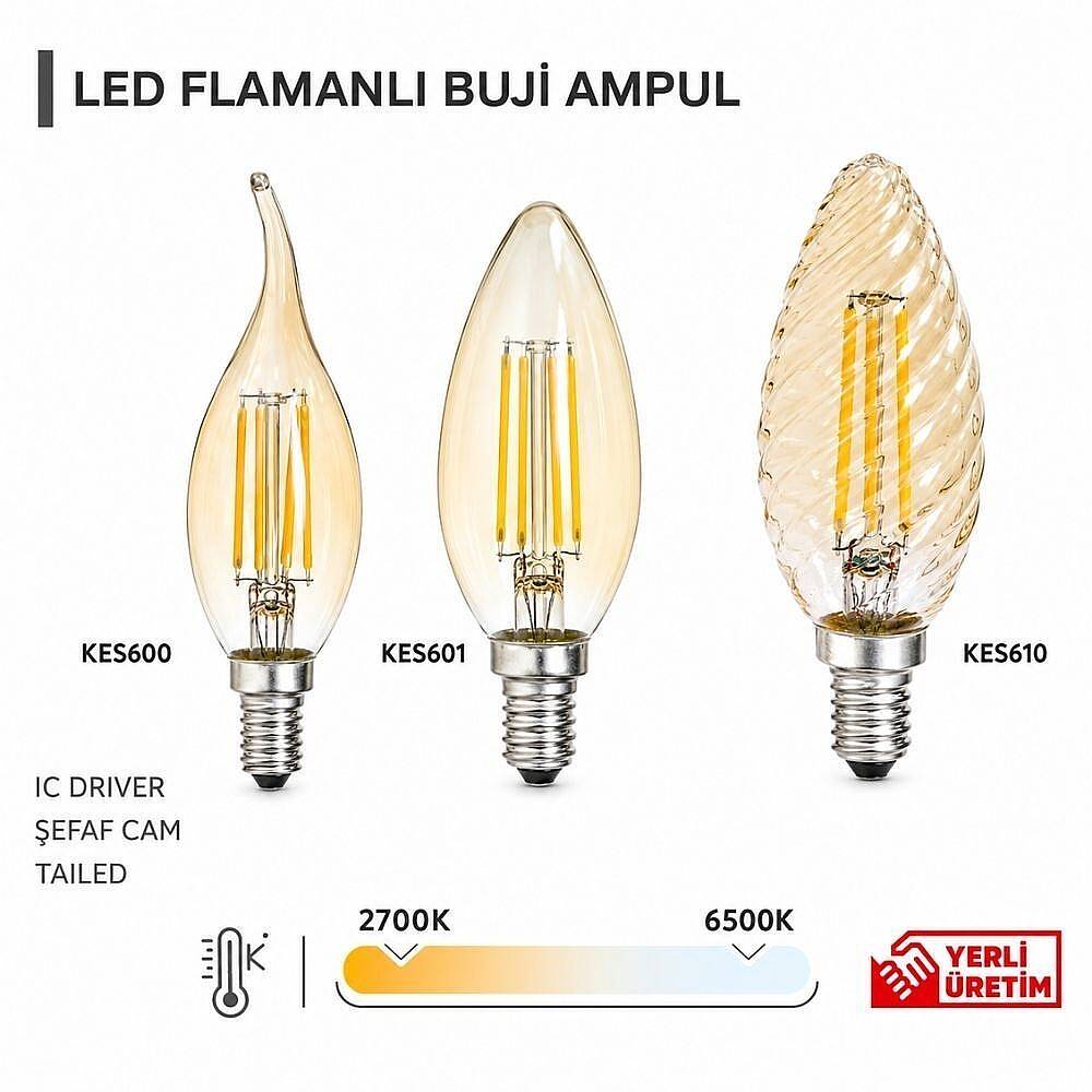 K2 4W E14 Flamanlı Buji Ampul 6500K 10'lu Paket KES601 - 3