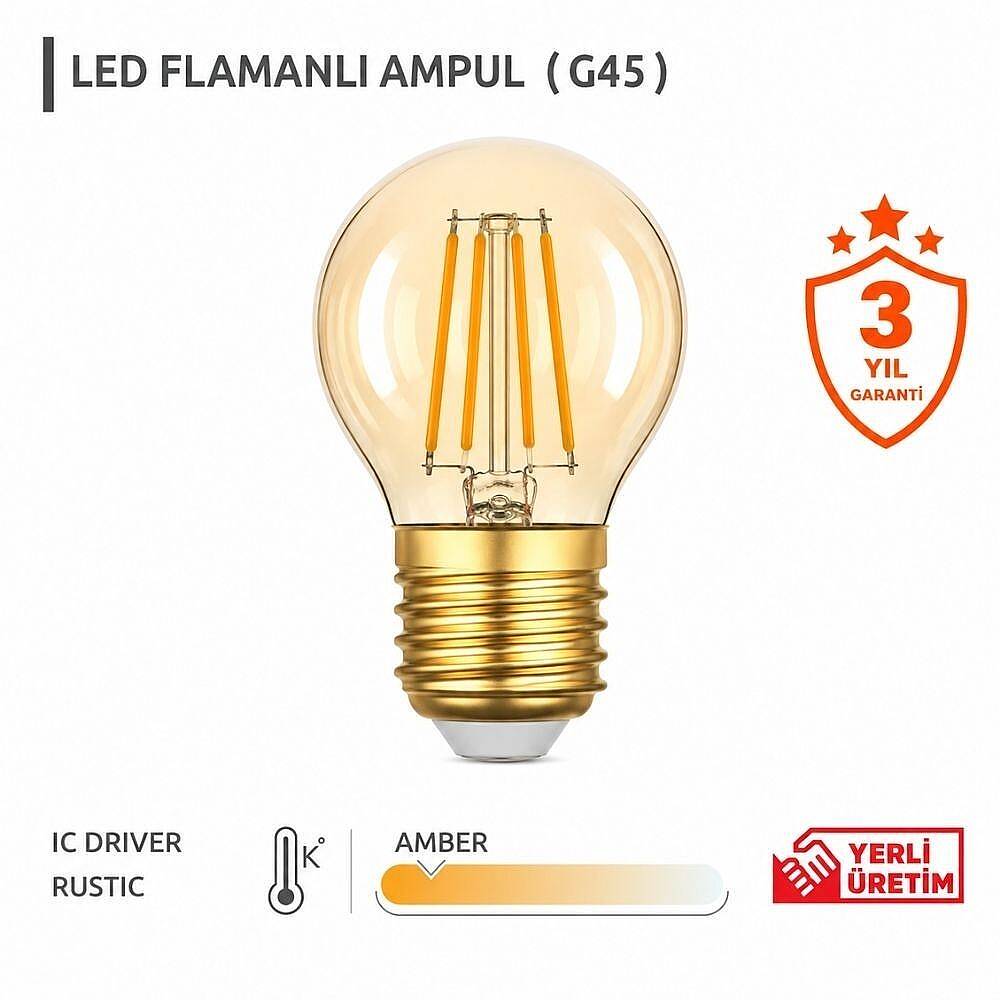 K2 E27 4W G45 Flamanlı Rustik Ampul Amber 5'li KES602 - 3