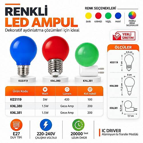 K2 E27 5W Renkli Ampul Sarı 420 lm Aydınlatma 1 Paket KES119 - 3
