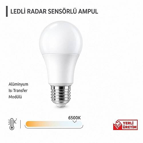 K2 9W E27 Radar Sensörlü Ampul 6500K 10'lu Paket KES094 - 3